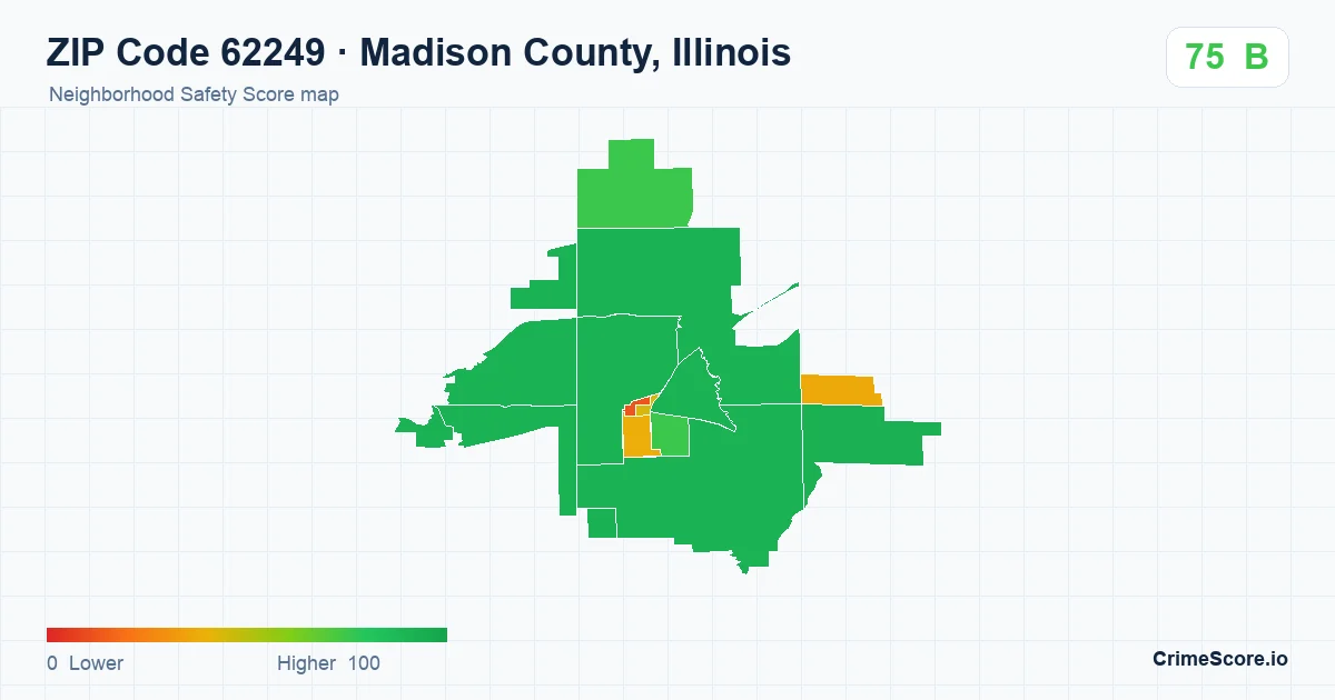 ZIP Code 62249 in Madison County, Illinois neighborhood Safety Score map