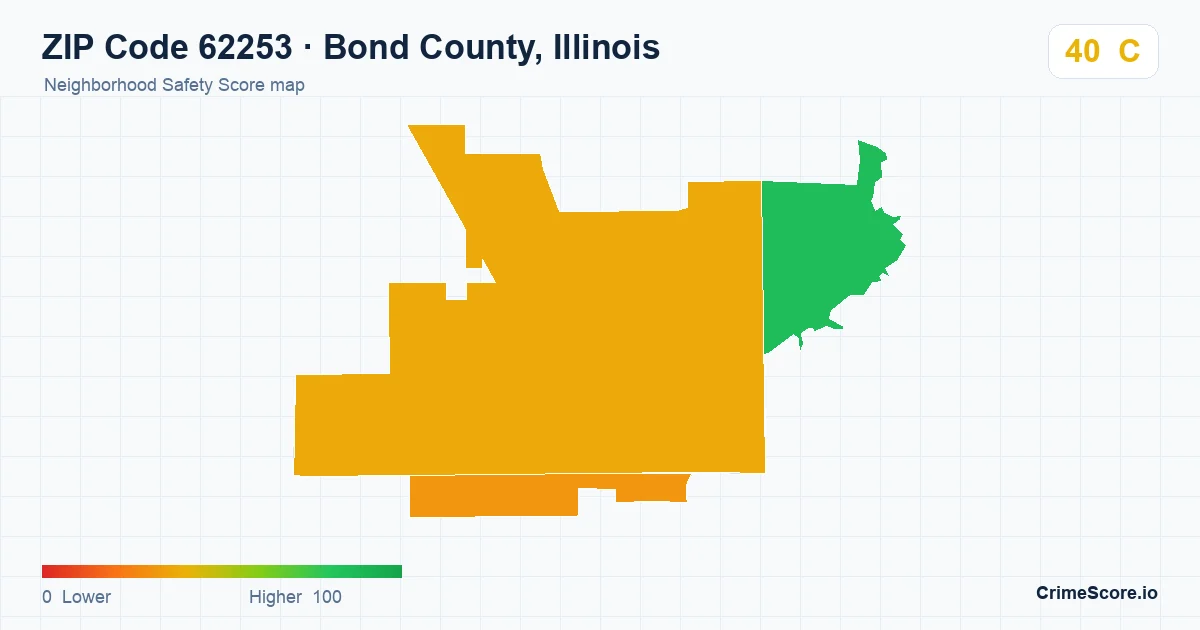 ZIP Code 62253 in Bond County, Illinois neighborhood Safety Score map