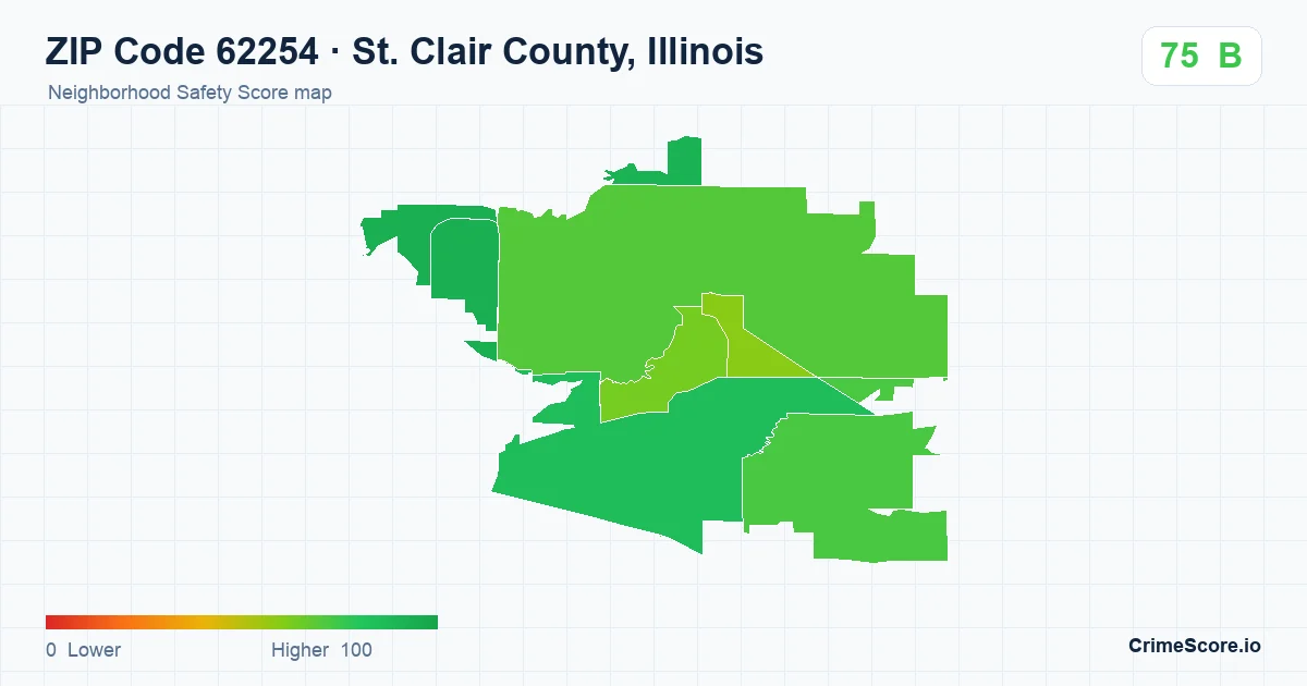 ZIP Code 62254 in St. Clair County, Illinois neighborhood Safety Score map