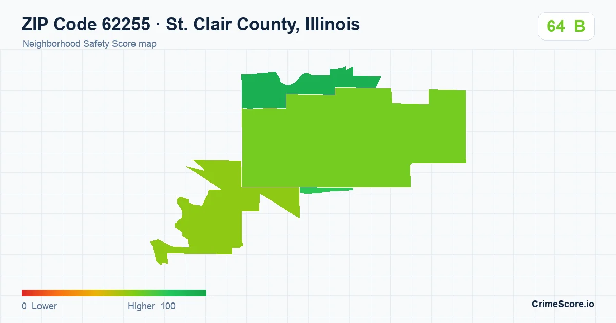 ZIP Code 62255 in St. Clair County, Illinois neighborhood Safety Score map
