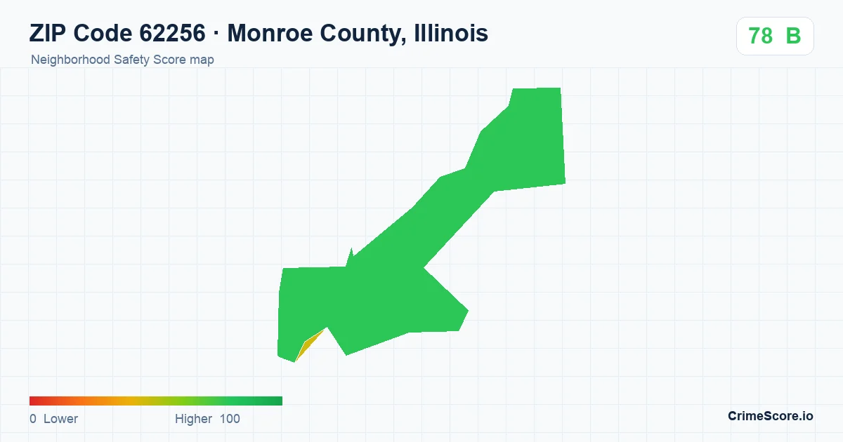 ZIP Code 62256 in Monroe County, Illinois neighborhood Safety Score map