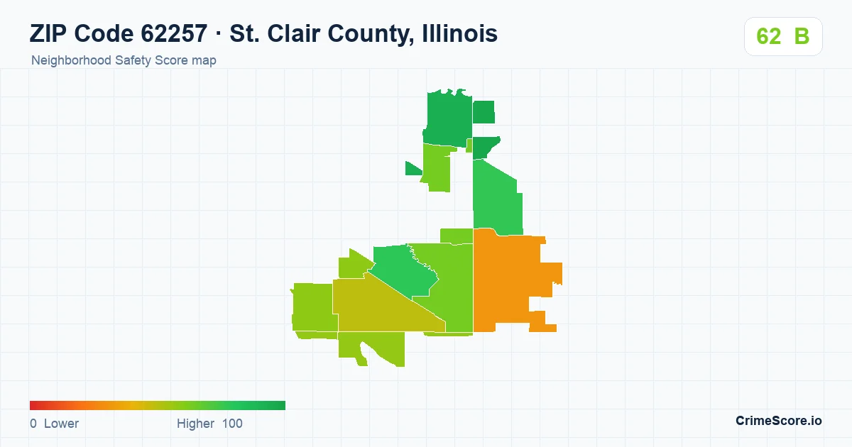 ZIP Code 62257 in St. Clair County, Illinois neighborhood Safety Score map