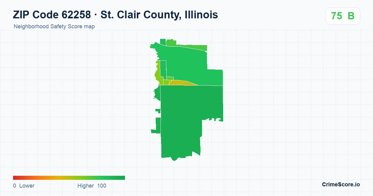 ZIP Code 62258 in St. Clair County, Illinois neighborhood Safety Score map
