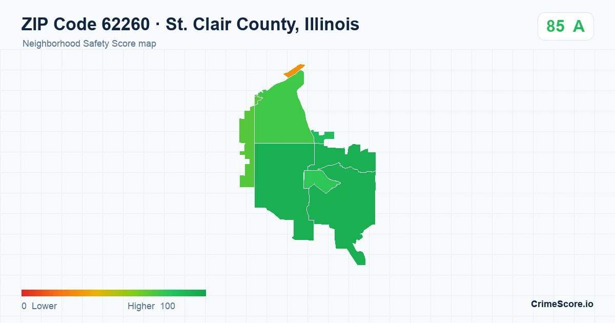ZIP Code 62260 in St. Clair County, Illinois neighborhood Safety Score map