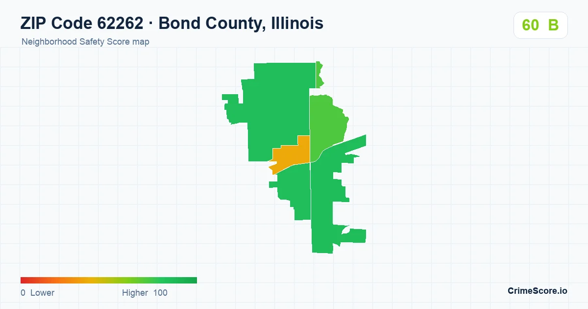 ZIP Code 62262 in Bond County, Illinois neighborhood Safety Score map
