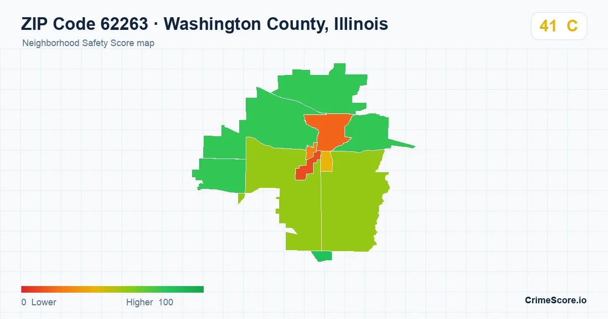 ZIP Code 62263 in Washington County, Illinois neighborhood Safety Score map