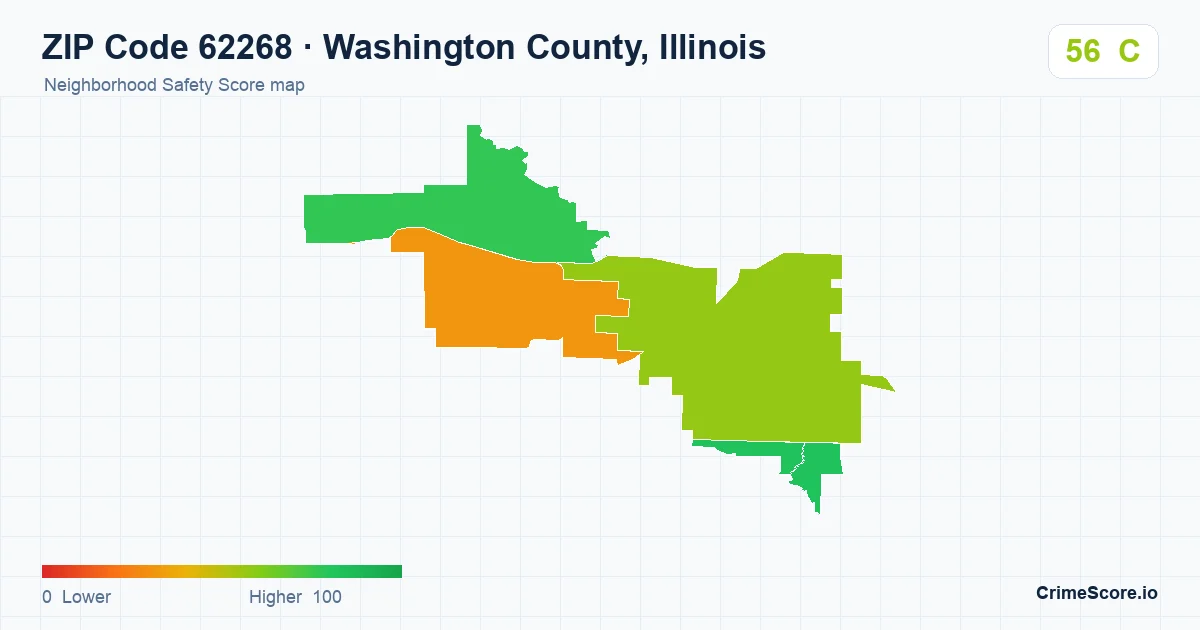 ZIP Code 62268 in Washington County, Illinois neighborhood Safety Score map
