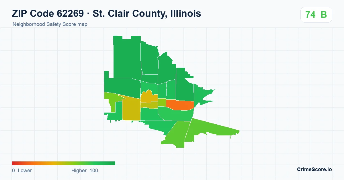 ZIP Code 62269 in St. Clair County, Illinois neighborhood Safety Score map