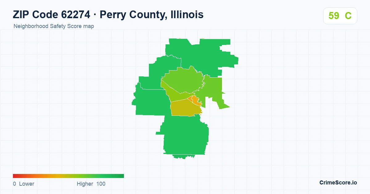 ZIP Code 62274 in Perry County, Illinois neighborhood Safety Score map