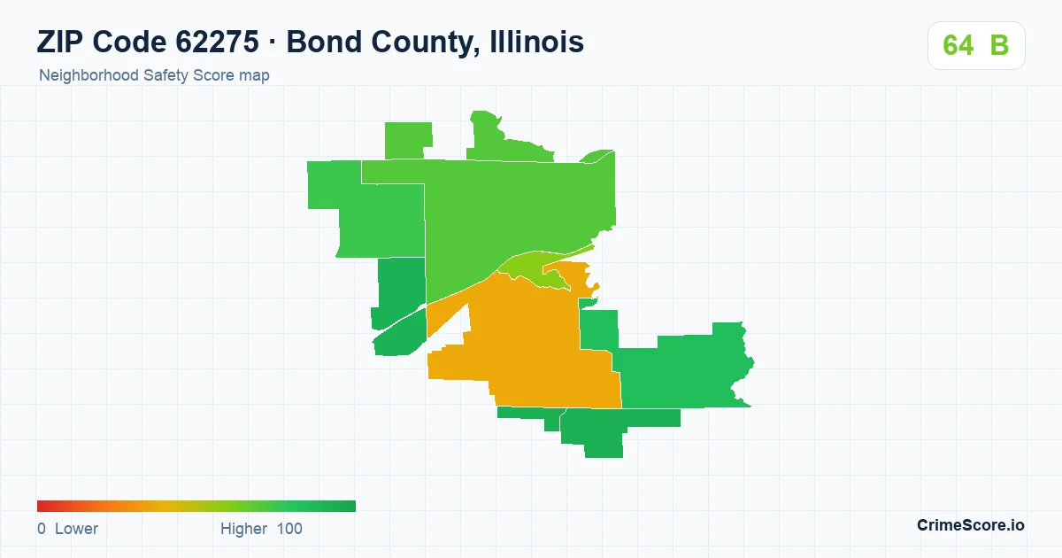 ZIP Code 62275 in Bond County, Illinois neighborhood Safety Score map