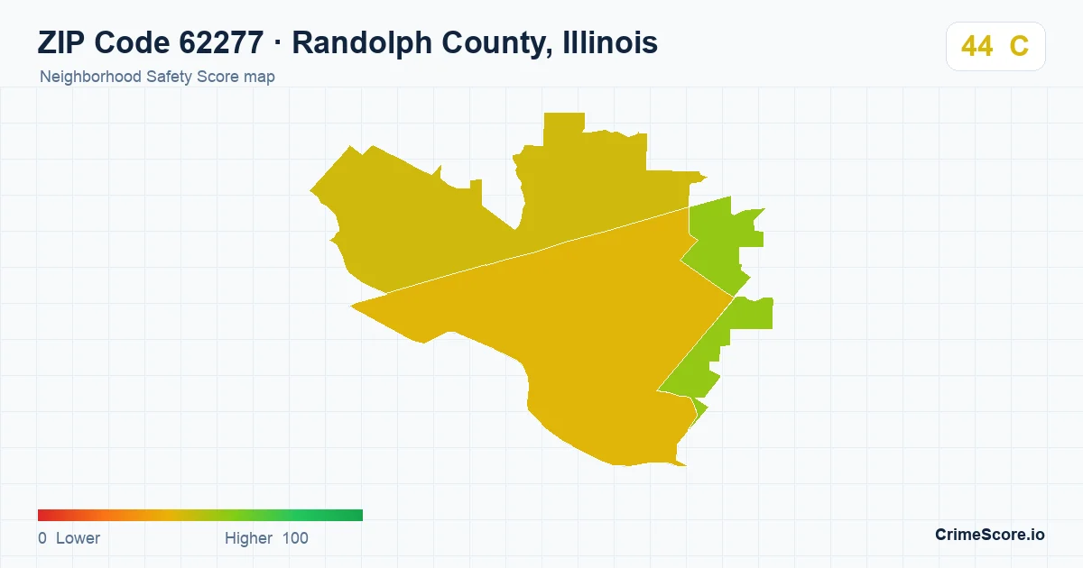 ZIP Code 62277 in Randolph County, Illinois neighborhood Safety Score map