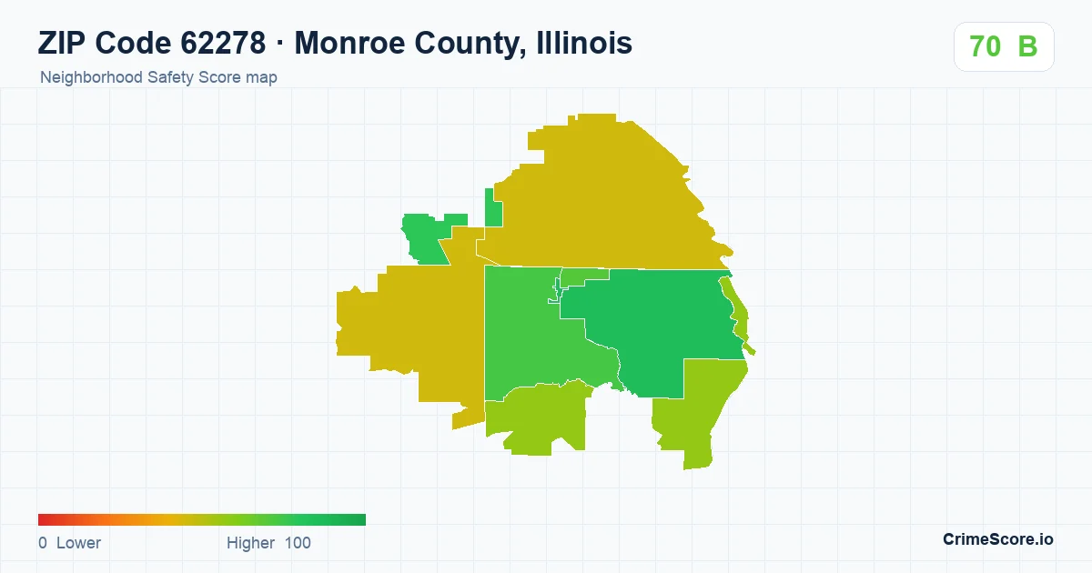 ZIP Code 62278 in Monroe County, Illinois neighborhood Safety Score map