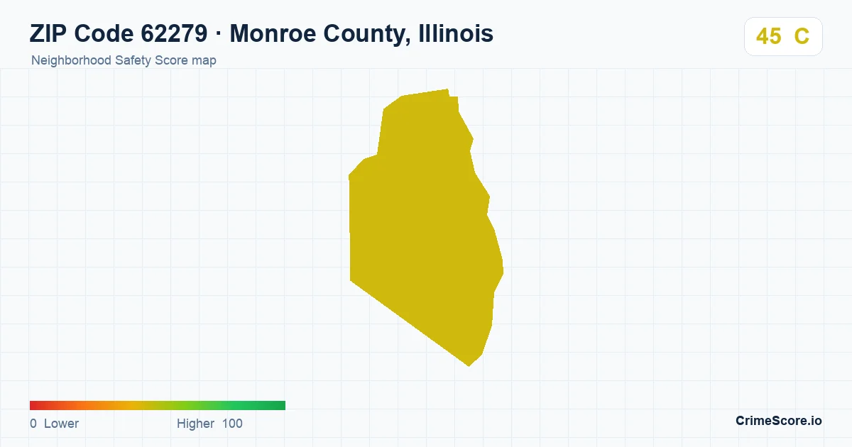 ZIP Code 62279 in Monroe County, Illinois neighborhood Safety Score map