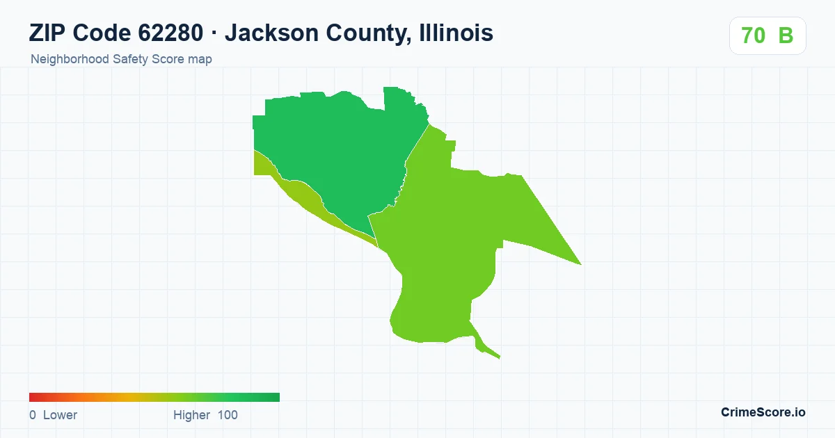 ZIP Code 62280 in Jackson County, Illinois neighborhood Safety Score map