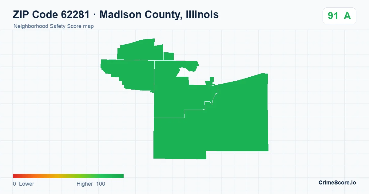 ZIP Code 62281 in Madison County, Illinois neighborhood Safety Score map