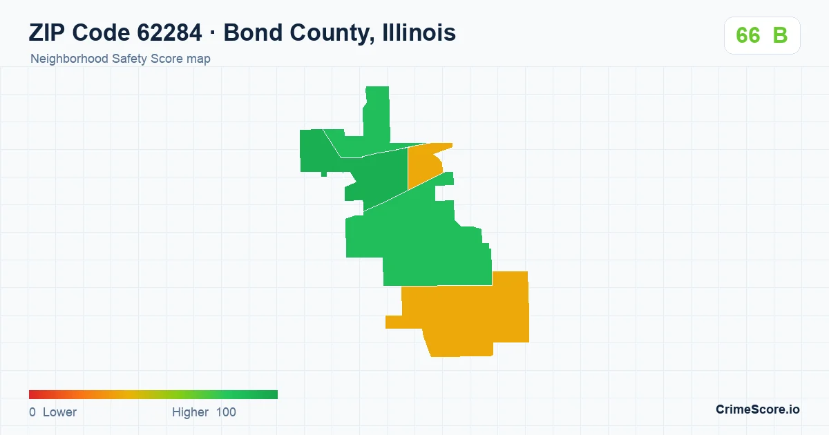 ZIP Code 62284 in Bond County, Illinois neighborhood Safety Score map