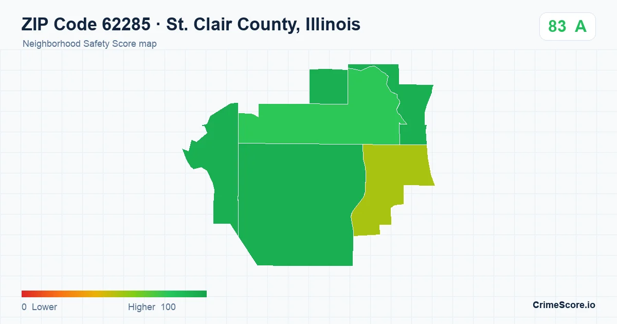 ZIP Code 62285 in St. Clair County, Illinois neighborhood Safety Score map