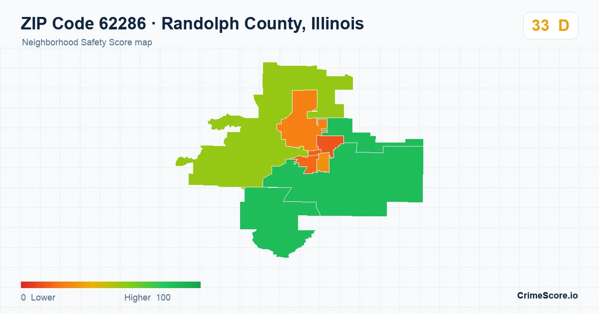 ZIP Code 62286 in Randolph County, Illinois neighborhood Safety Score map