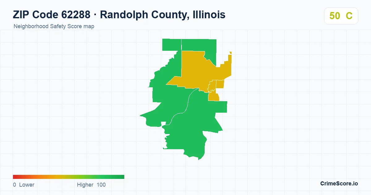 ZIP Code 62288 in Randolph County, Illinois neighborhood Safety Score map