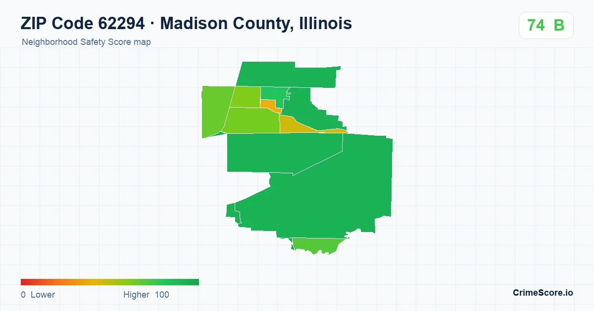 ZIP Code 62294 in Madison County, Illinois neighborhood Safety Score map