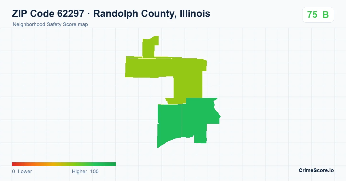 ZIP Code 62297 in Randolph County, Illinois neighborhood Safety Score map