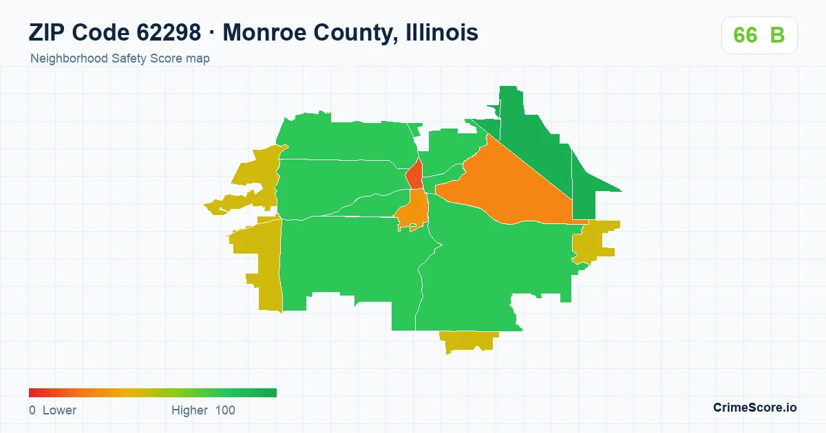 ZIP Code 62298 in Monroe County, Illinois neighborhood Safety Score map