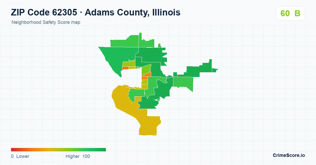 ZIP Code 62305 in Adams County, Illinois neighborhood Safety Score map