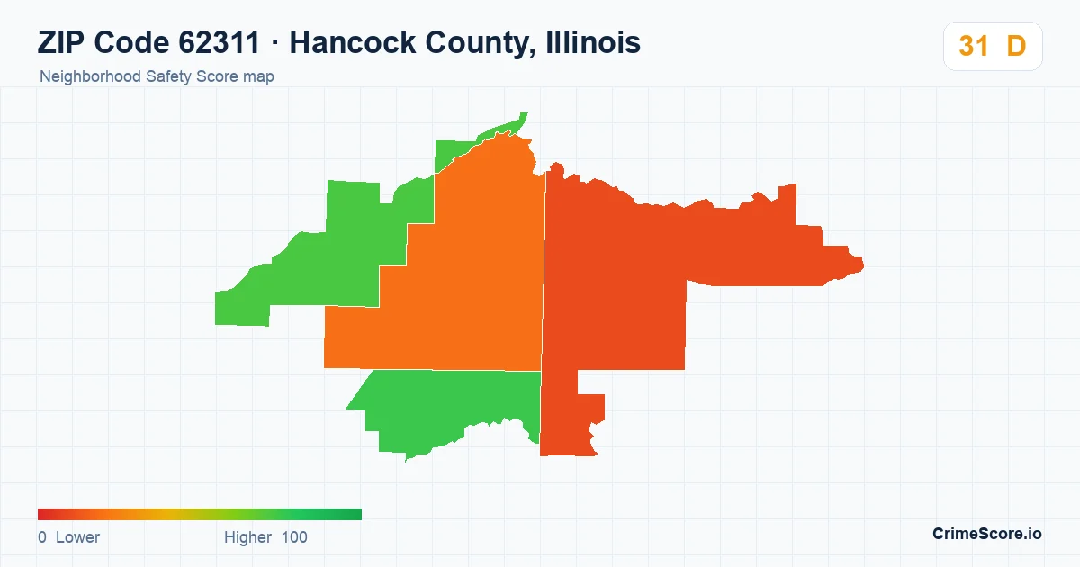 ZIP Code 62311 in Hancock County, Illinois neighborhood Safety Score map