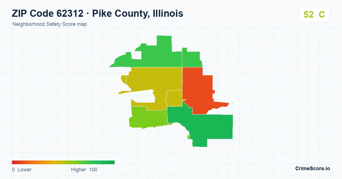 ZIP Code 62312 in Pike County, Illinois neighborhood Safety Score map