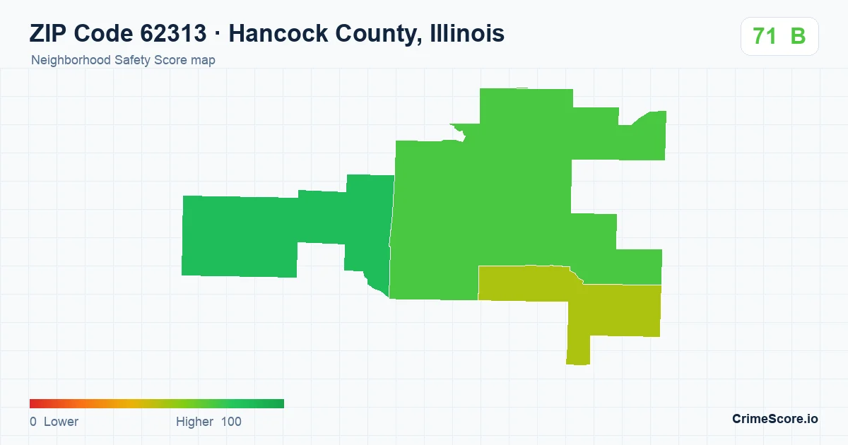 ZIP Code 62313 in Hancock County, Illinois neighborhood Safety Score map