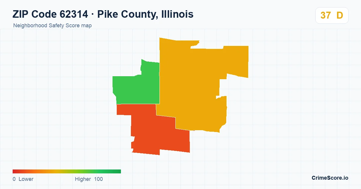 ZIP Code 62314 in Pike County, Illinois neighborhood Safety Score map