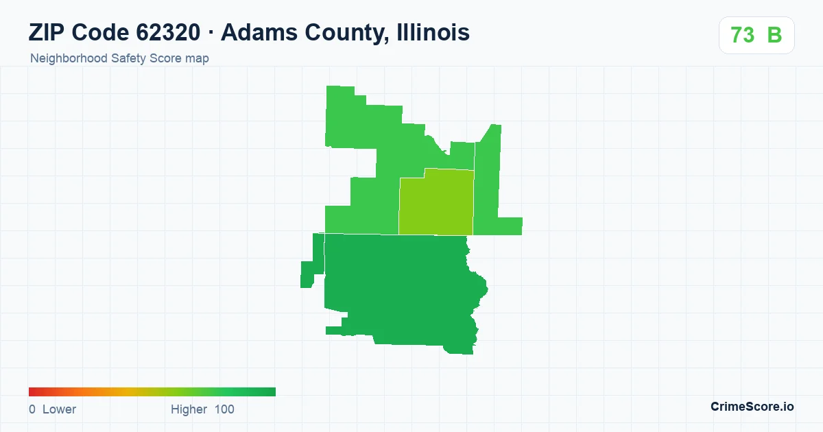 ZIP Code 62320 in Adams County, Illinois neighborhood Safety Score map