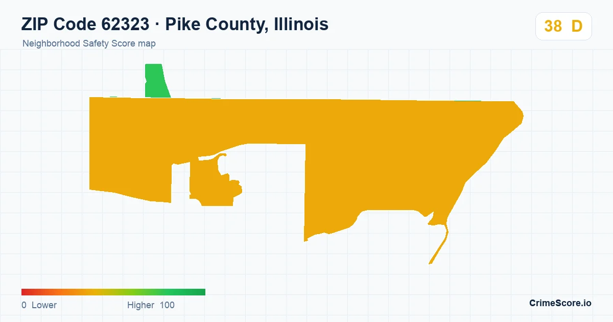 ZIP Code 62323 in Pike County, Illinois neighborhood Safety Score map
