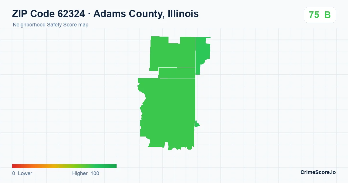 ZIP Code 62324 in Adams County, Illinois neighborhood Safety Score map