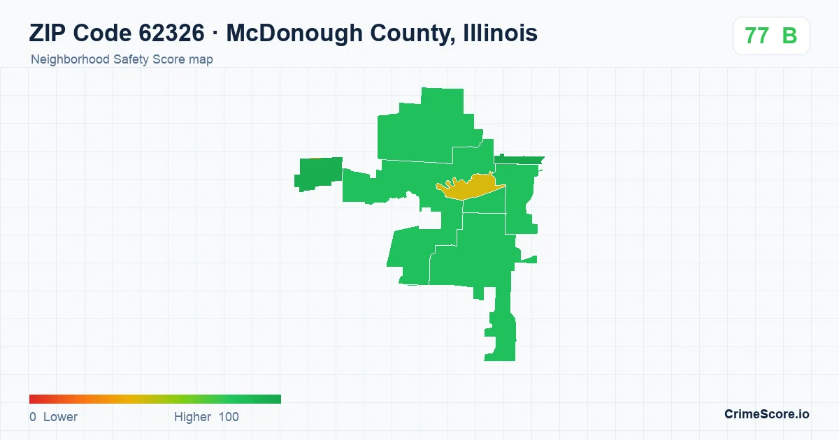 ZIP Code 62326 in McDonough County, Illinois neighborhood Safety Score map