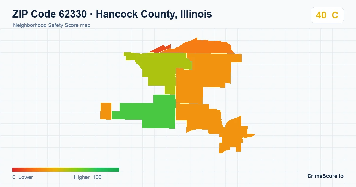 ZIP Code 62330 in Hancock County, Illinois neighborhood Safety Score map