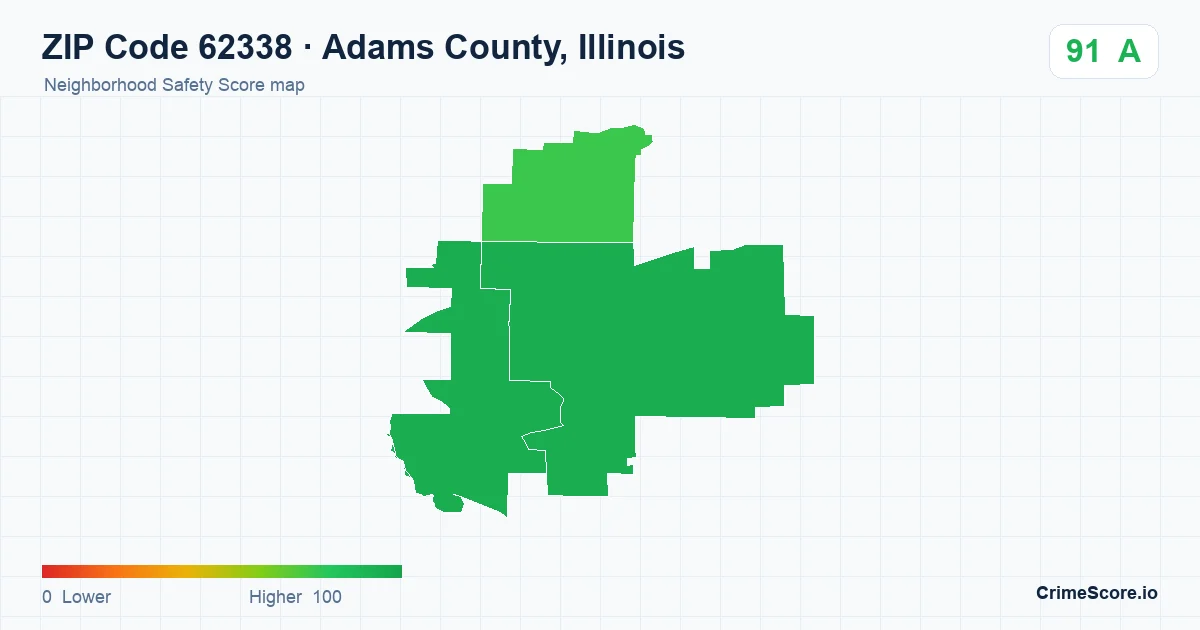 ZIP Code 62338 in Adams County, Illinois neighborhood Safety Score map