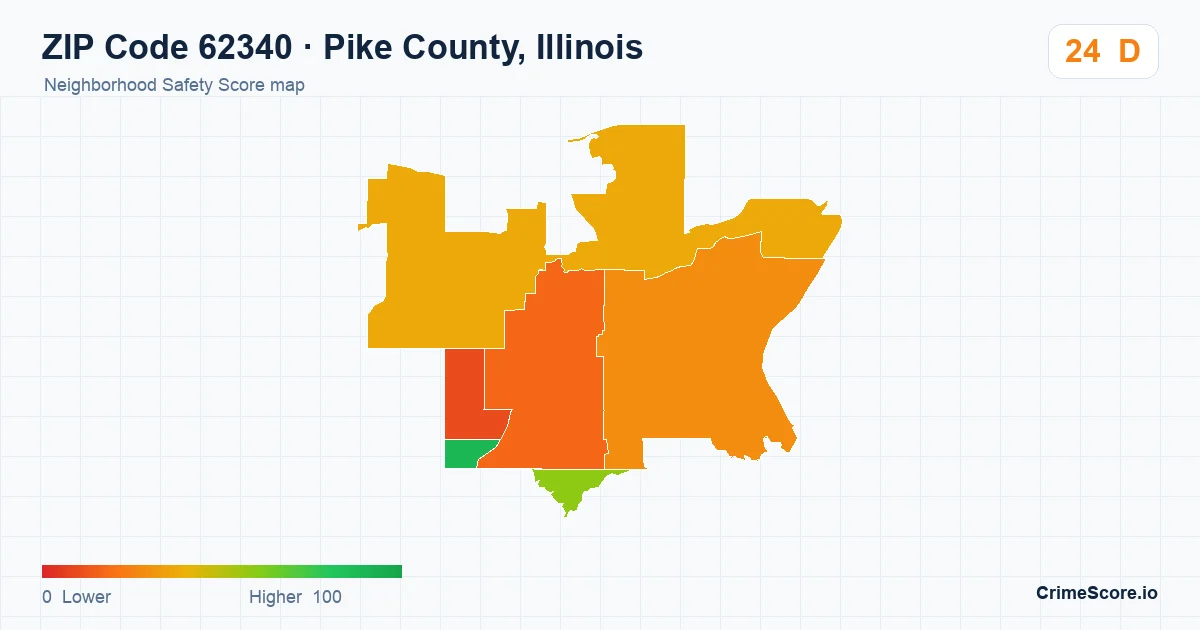 ZIP Code 62340 in Pike County, Illinois neighborhood Safety Score map