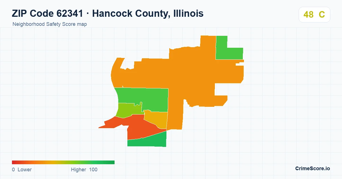 ZIP Code 62341 in Hancock County, Illinois neighborhood Safety Score map