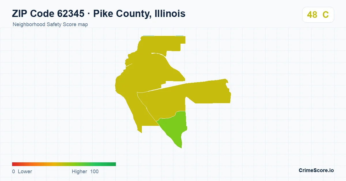 ZIP Code 62345 in Pike County, Illinois neighborhood Safety Score map