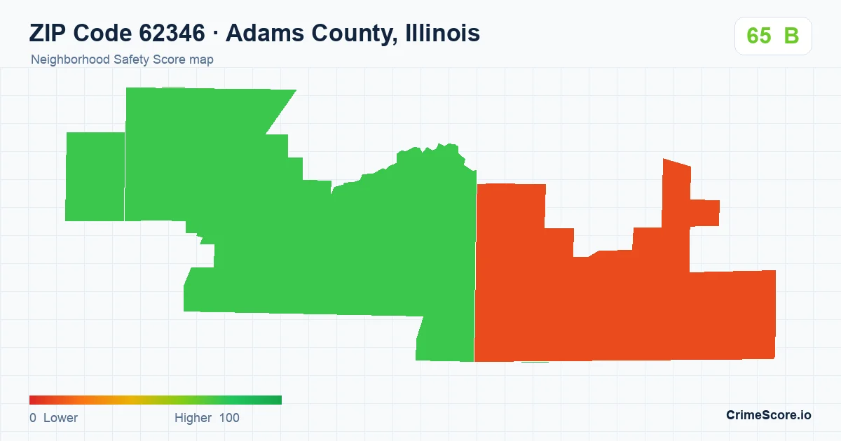 ZIP Code 62346 in Adams County, Illinois neighborhood Safety Score map
