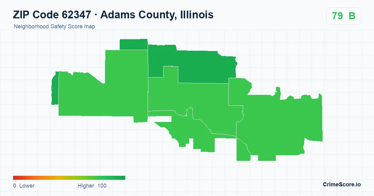 ZIP Code 62347 in Adams County, Illinois neighborhood Safety Score map