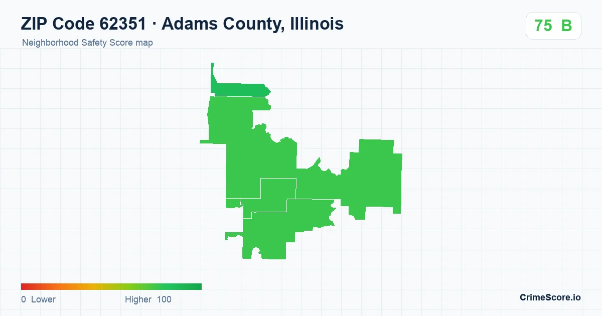 ZIP Code 62351 in Adams County, Illinois neighborhood Safety Score map
