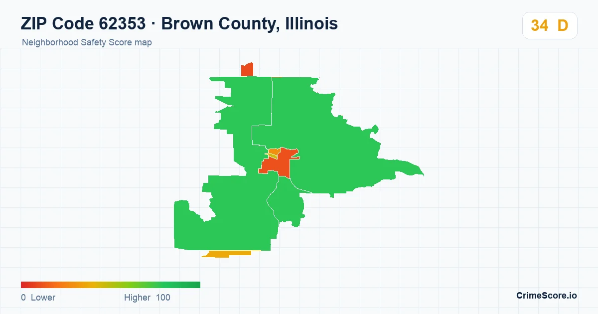 ZIP Code 62353 in Brown County, Illinois neighborhood Safety Score map