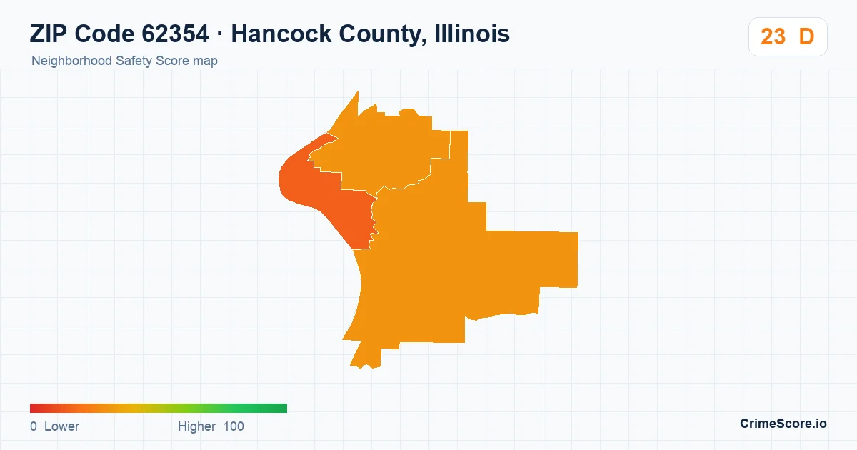 ZIP Code 62354 in Hancock County, Illinois neighborhood Safety Score map