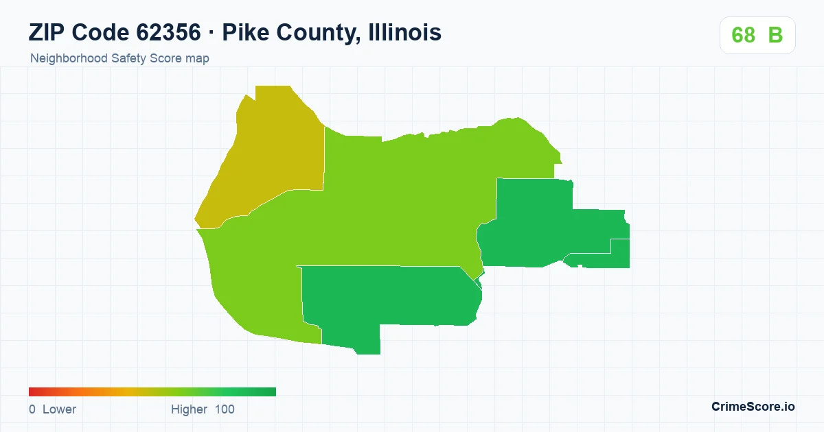 ZIP Code 62356 in Pike County, Illinois neighborhood Safety Score map