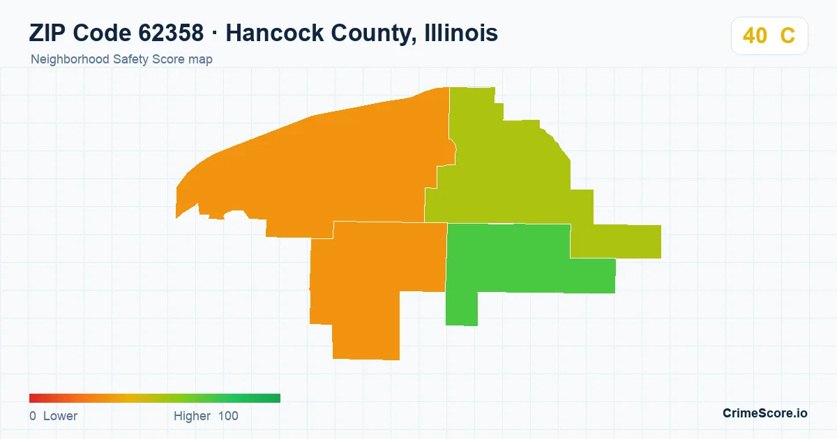 ZIP Code 62358 in Hancock County, Illinois neighborhood Safety Score map