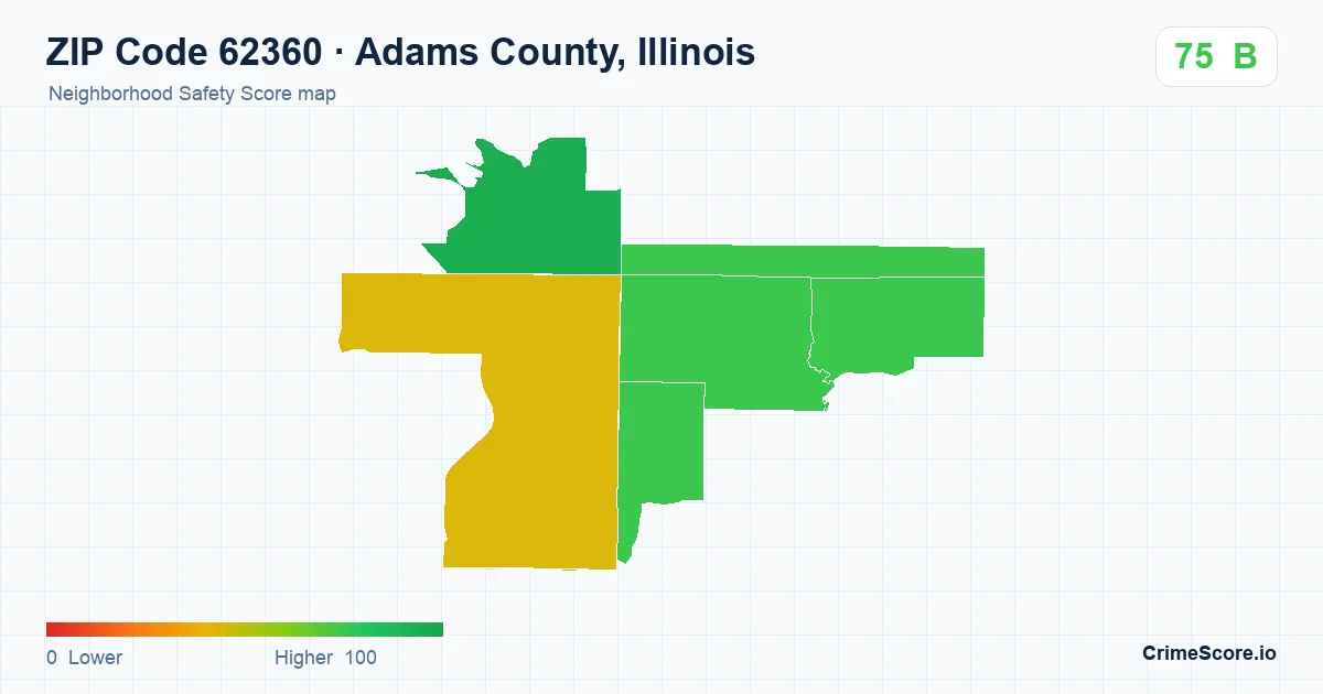 ZIP Code 62360 in Adams County, Illinois neighborhood Safety Score map