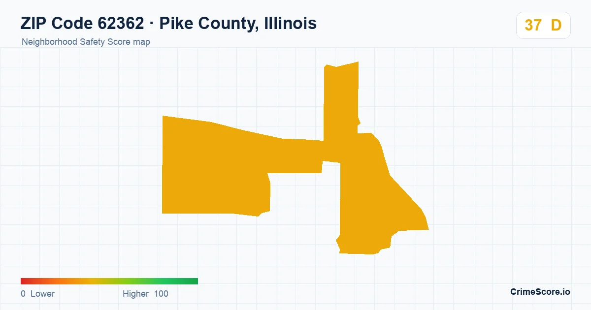 ZIP Code 62362 in Pike County, Illinois neighborhood Safety Score map
