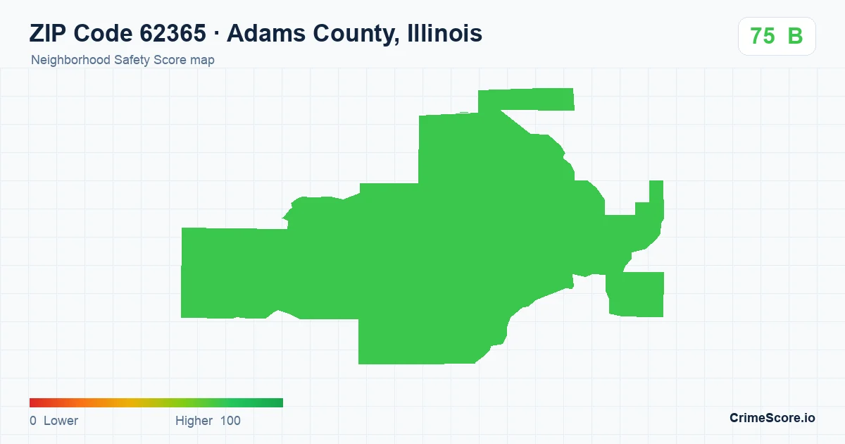 ZIP Code 62365 in Adams County, Illinois neighborhood Safety Score map